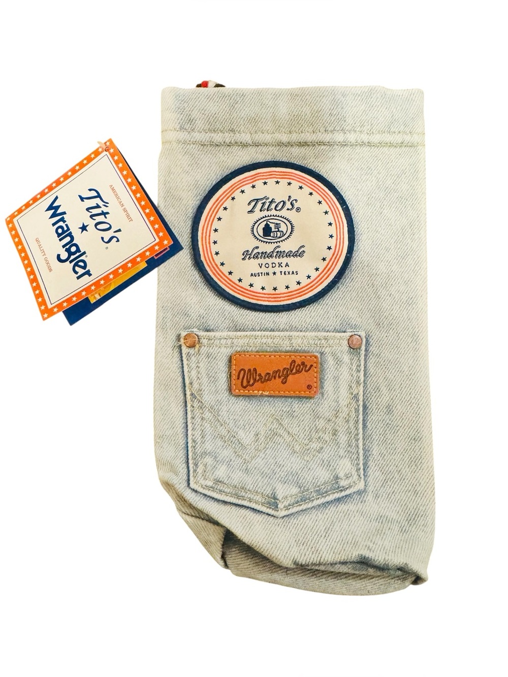 Tito’s Vodka Wrangler Jeans Bottle Sleeve Denim Bottle Holder No Bottle Included